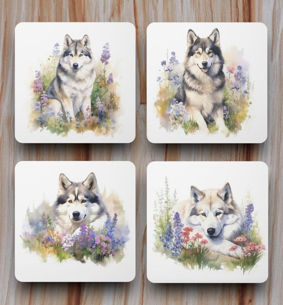 Malamute Aquarel onderzetters met houder, Ophalen of Verzenden, Nieuw