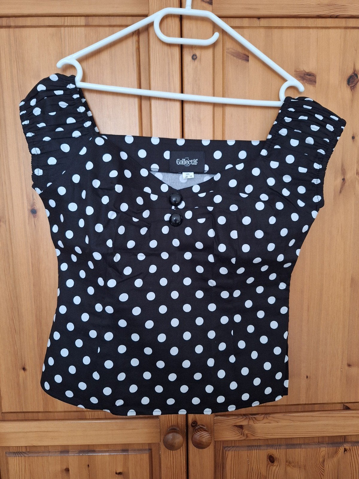 Polkadot 50s top Collectif London  - nieuw!, Verzenden, Zwart, Collectif London, Maat 42/44 (L)