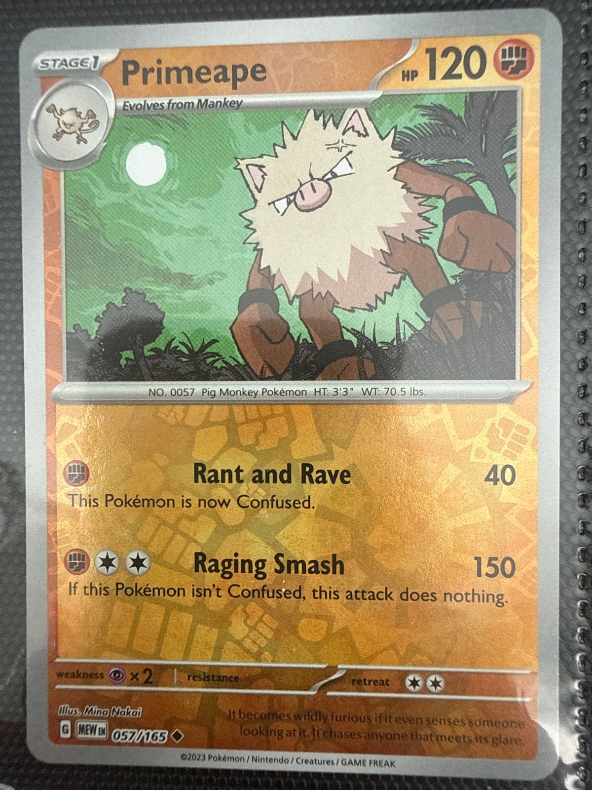 Primeape Pokémon Kaart 057/165 - Nieuwstaat, Ophalen of Verzenden, Zo goed als nieuw, Losse kaart