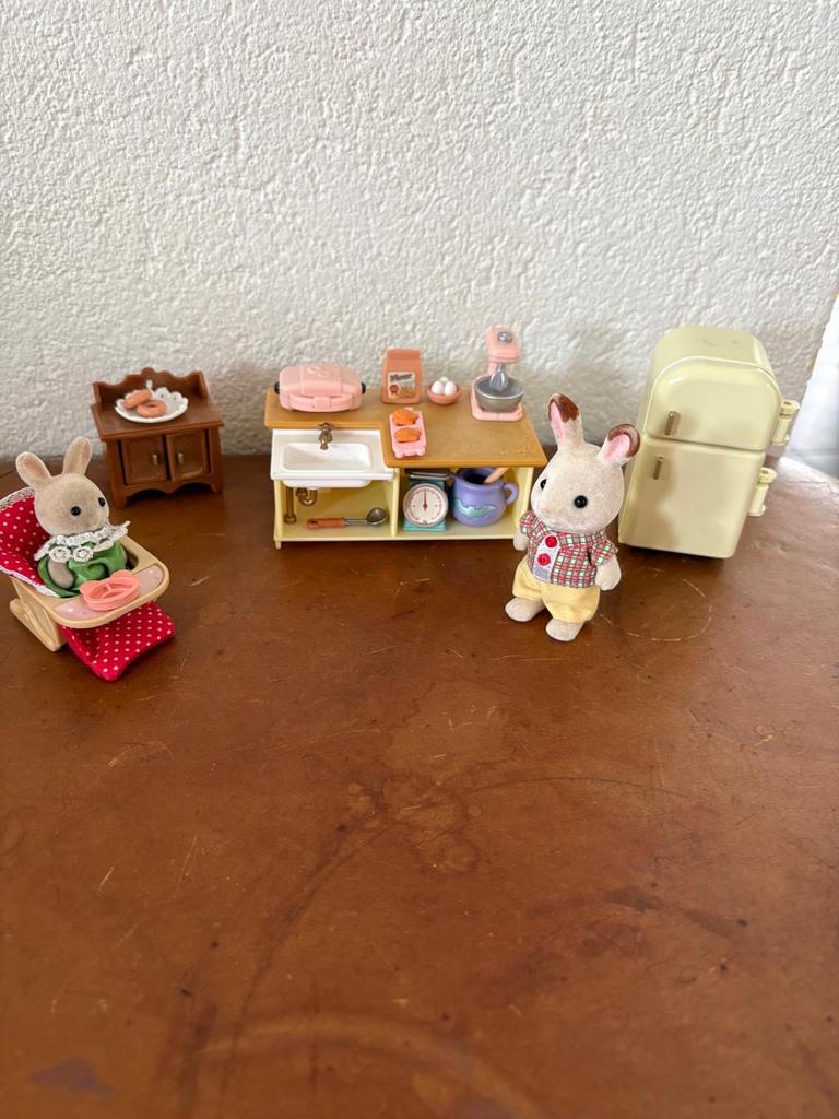 Sylvanian Families Keuken Set met Konijntjes en Accessoires, Ophalen of Verzenden, Zo goed als nieuw, Poppenhuis