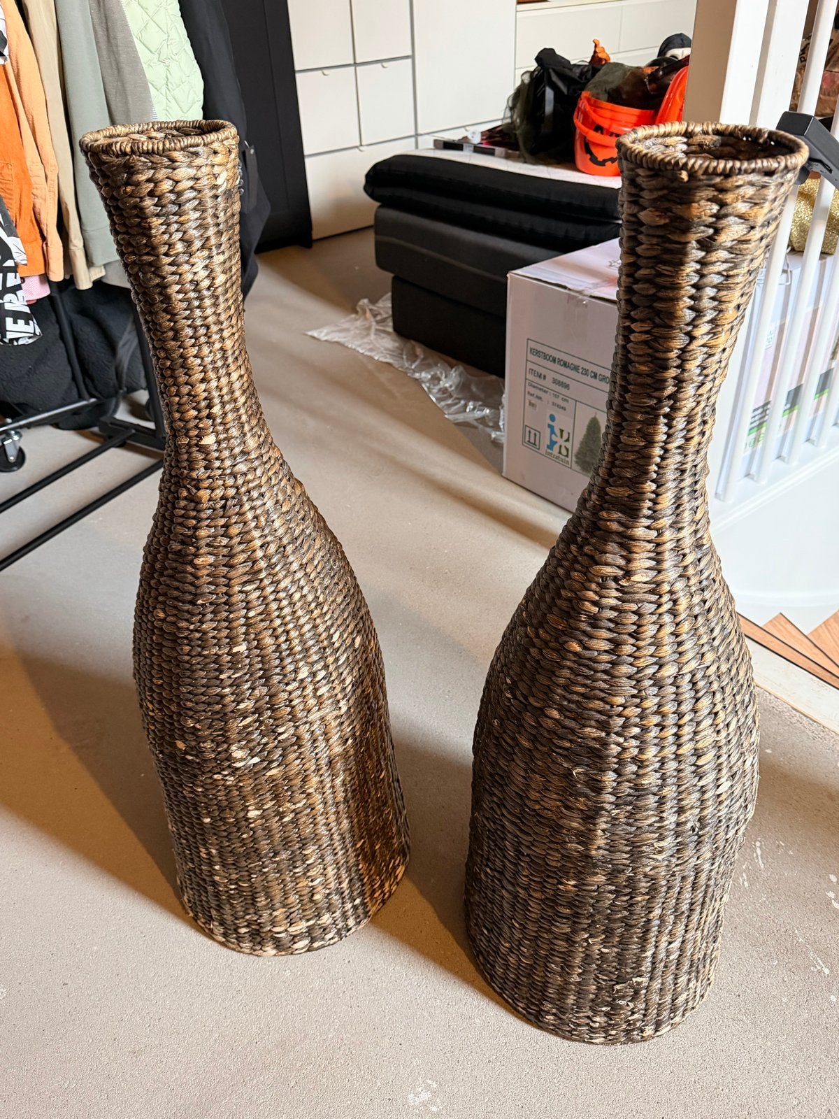 Set van 2 Grote Rotan / Zeegras Vloervazen (90 cm), Huis en Inrichting, Woonaccessoires | Vazen, Gebruikt, Bruin, Met patroon/structuur