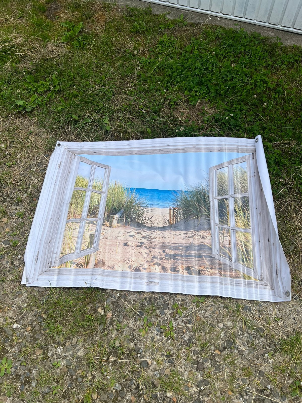 Tuinposter doorkijk zee xl €10,- afhaal, Ophalen, Zo goed als nieuw