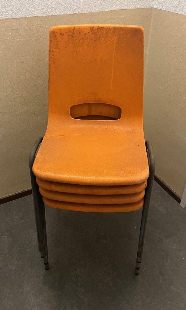 Set 4 retro vintage oranje stoelen meubel stoel, Ophalen, Gebruikt, Overige kleuren, Vier