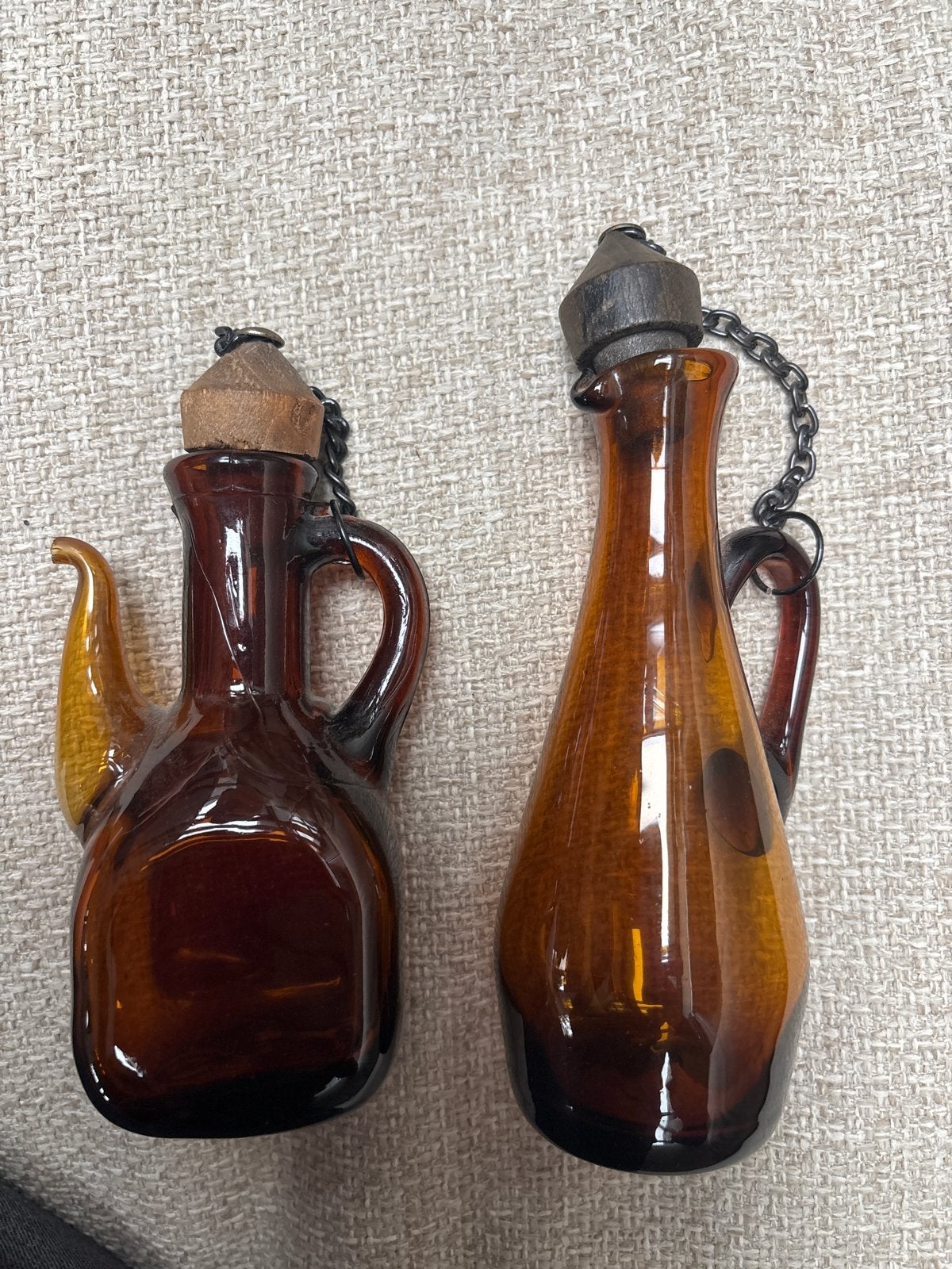 Set van 2 Amberkleurige Spaanse Flesjes/Karafjes, Ophalen of Verzenden