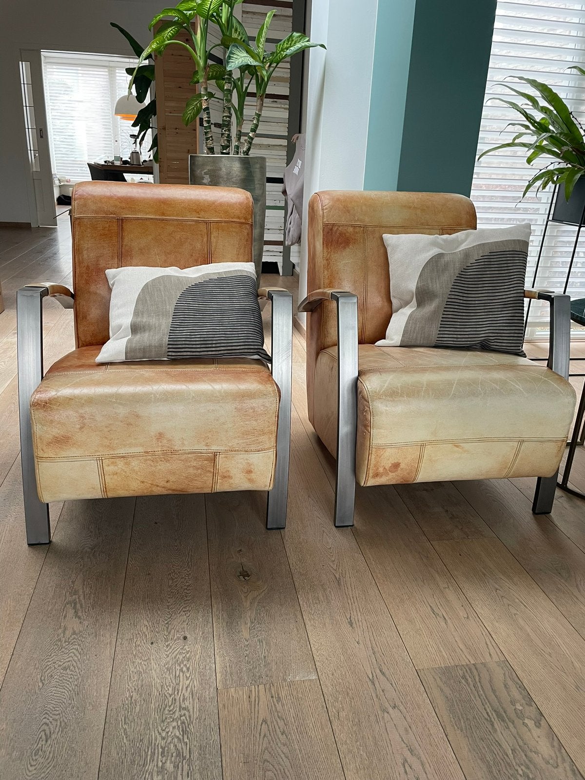 2x fauteuil cognackleurig GRATIS, Huis en Inrichting, Ophalen, Gebruikt, 75 tot 100 cm, 50 tot 75 cm