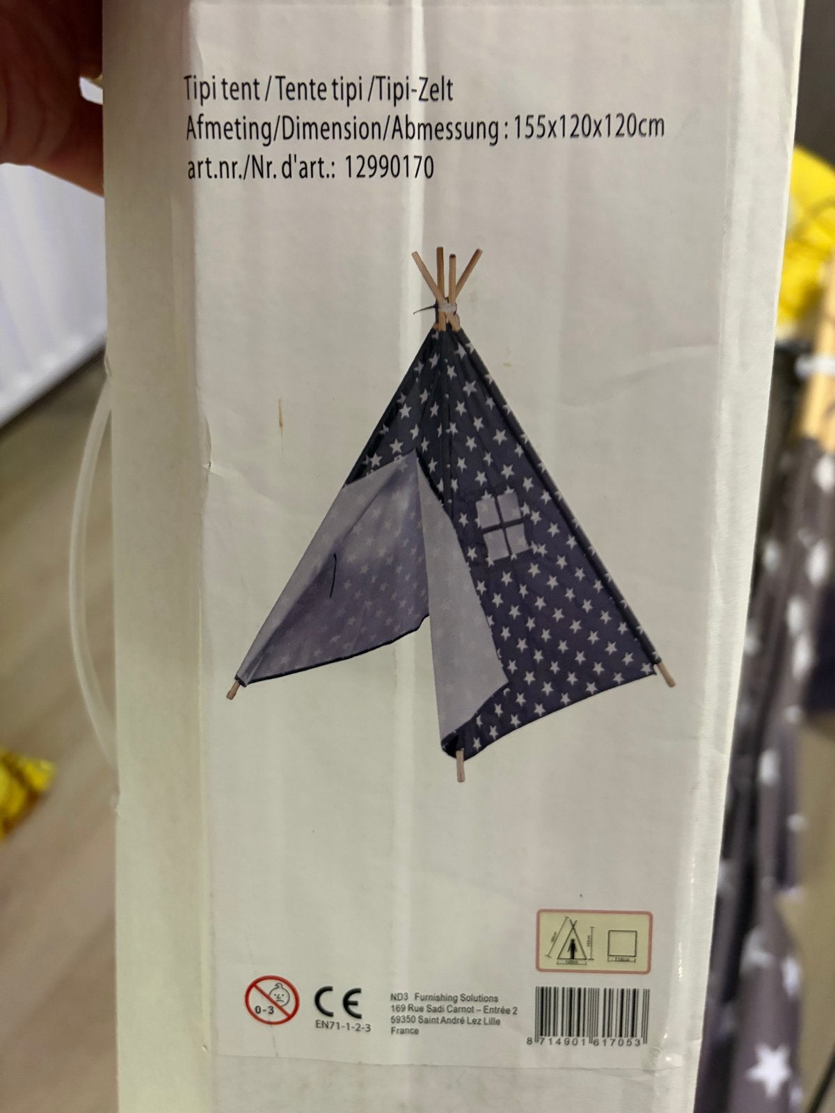 Tipi tent voor kinderen - Sterrenpatroon - 155x120x120cm, Ophalen, Zo goed als nieuw, Hout