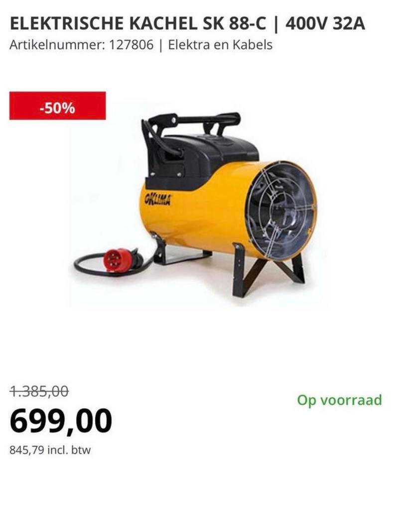Elektrische kachel Oklima, Doe-het-zelf en Verbouw, Verwarming en Radiatoren, Ophalen, 30 tot 80 cm, Kachel, Zo goed als nieuw