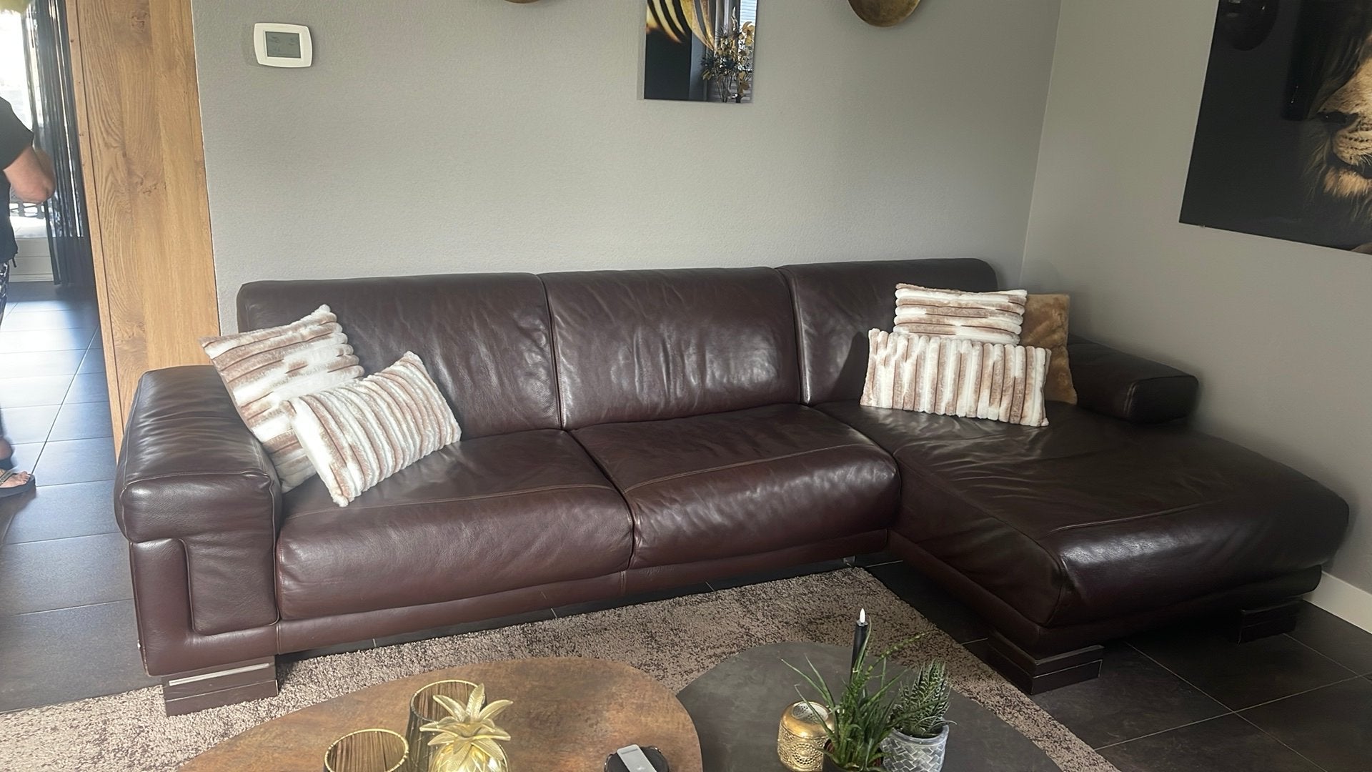 Natuzzi hoekbank (buin leer), Huis en Inrichting, Banken | Complete zithoeken, Zo goed als nieuw, Leer, Ophalen of Verzenden