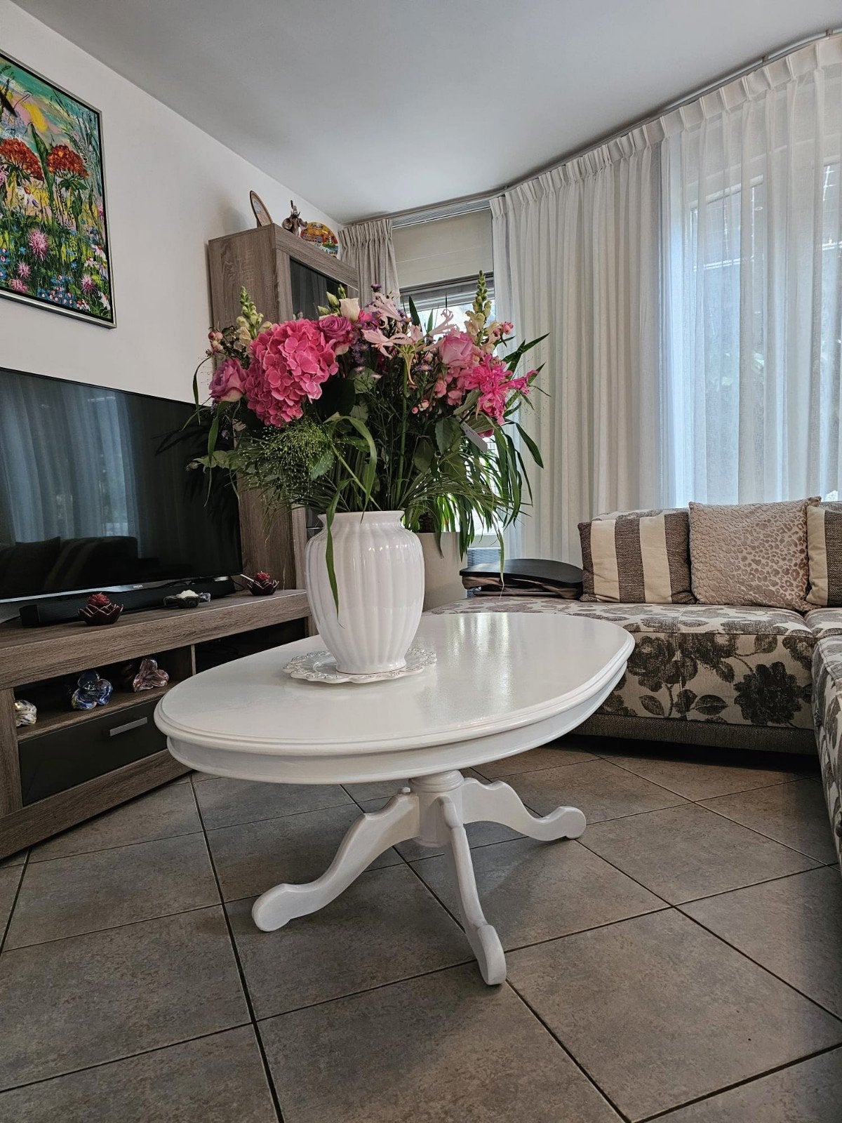 Ovale Salontafel Wit (lengte 126, breedte 78 en hoogte 48cm), Gebruikt, 100 tot 150 cm, Ovaal, 5 – 50