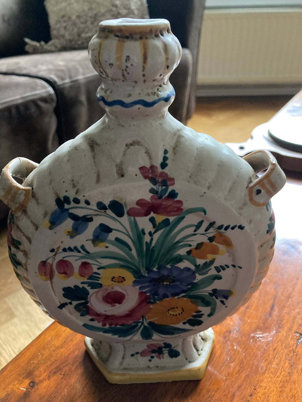 Italiaanse Flesvaas handgeschilderd hoogte 24 cm jaren ‘40, Antiek en Kunst, Ophalen