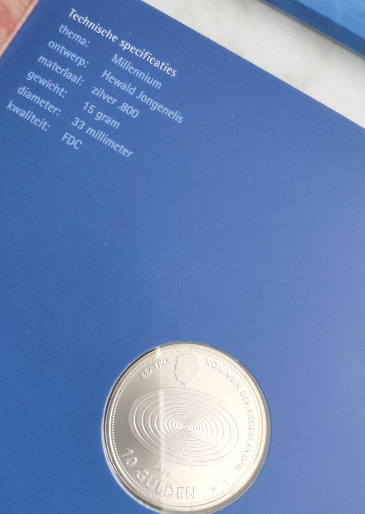 7x De Zilveren Tienguldenmunt Millennium 1999-2000 FDC, Postzegels en Munten, Munten | Nederland, Ophalen, Koningin Beatrix, 10 gulden