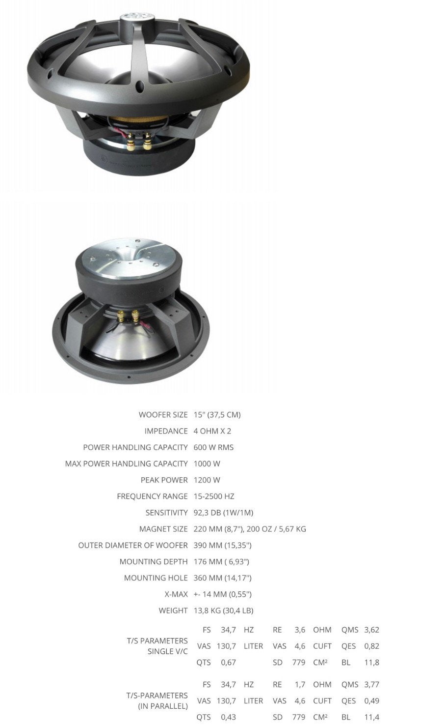 DLS Nobelium 15” Subsoofer 2 stuks, Gebruikt, Subwoofer, Ophalen of Verzenden, 150 watt of meer