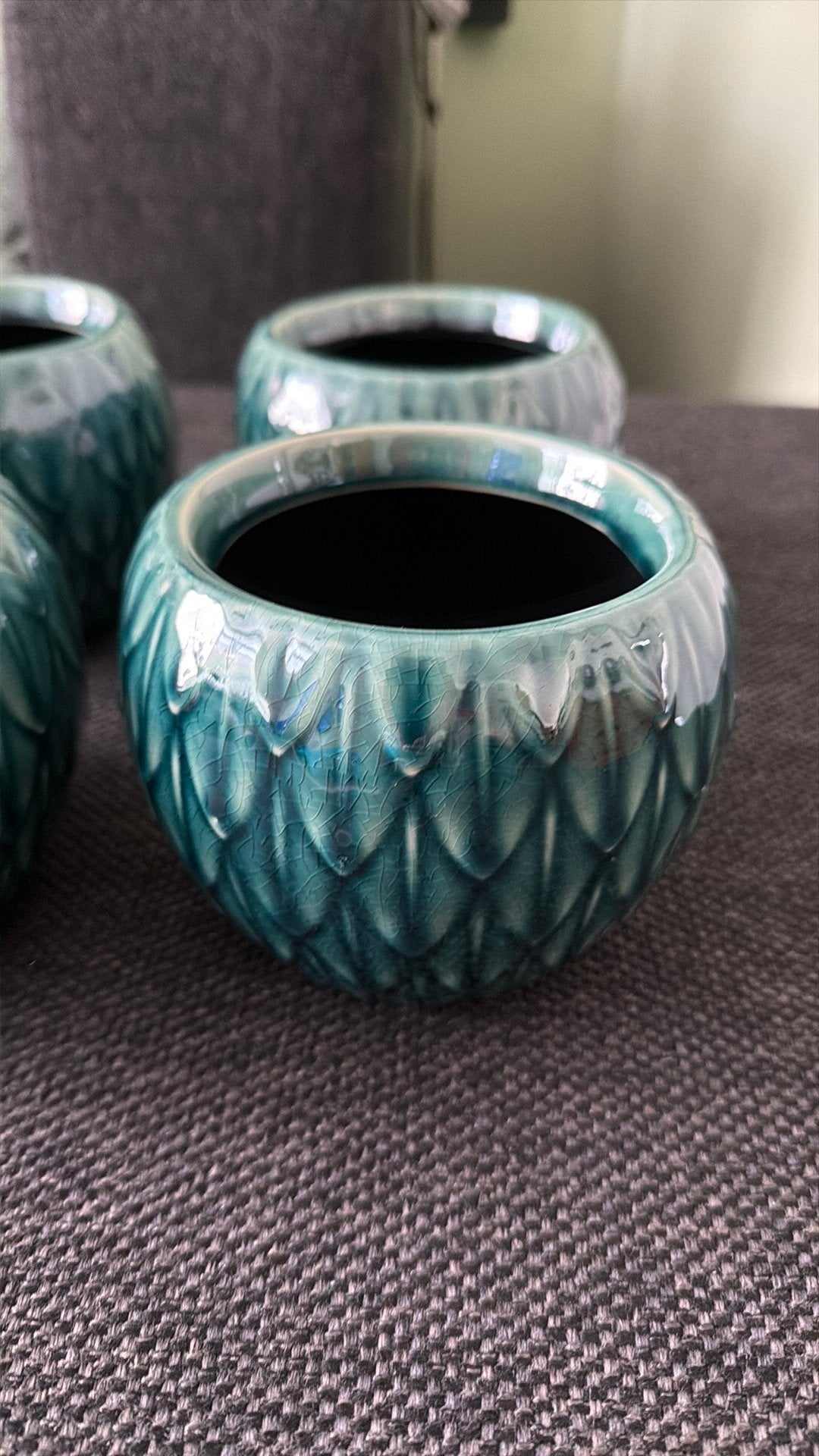 Nieuwe planten-bakjes 4 stuks gatmaat 9 cm groen/blauw, 12 cm, Nieuw, Ophalen of Verzenden, Steen/keramiek