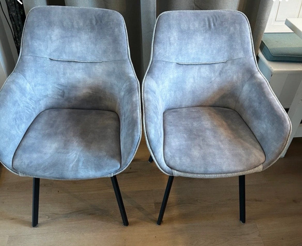 Drie Moderne Eetkamerstoelen met Terugdraaifunctie - Grijs, Ophalen, Drie, Zo goed als nieuw, Stof