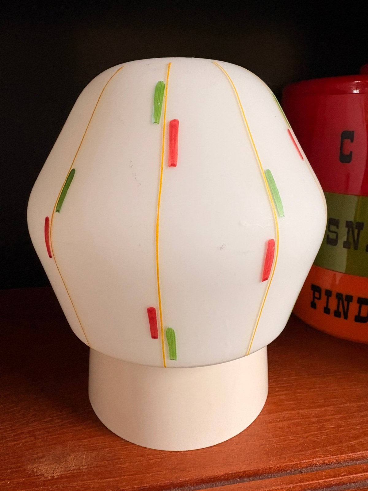 Retro Plafondlamp met kleurrijke accenten matglas opaalglas, Ophalen of Verzenden, Gebruikt, Glas, Vintage