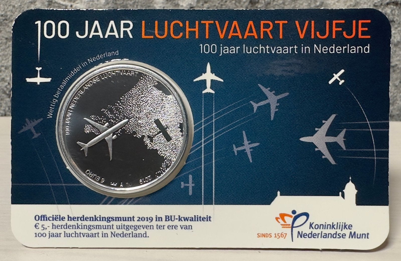 100 jaar luchtvaart vijfje BU coincard, Ophalen of Verzenden, Koningin Beatrix, Euro's
