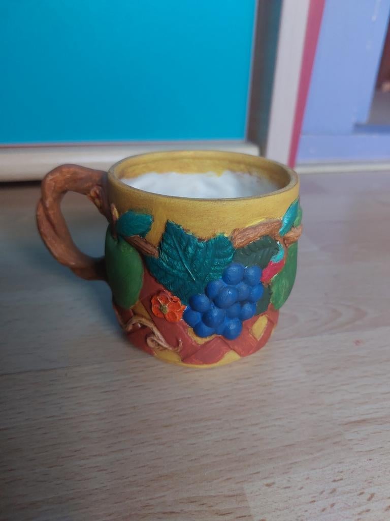Unieke handgeschilderde keramieken beker - 8cm hoog, Antiek en Kunst, Ophalen of Verzenden