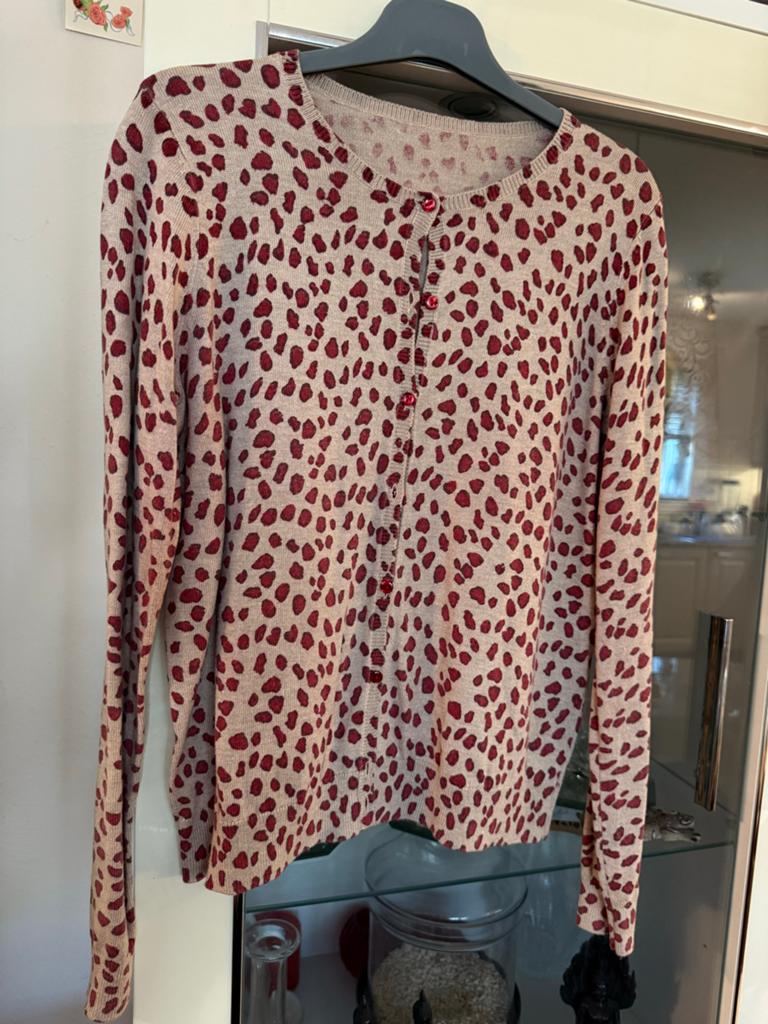 Leopardprint vestje met rode stippen maat M, Ophalen of Verzenden, Zo goed als nieuw, Maat 38/40 (M), Beige