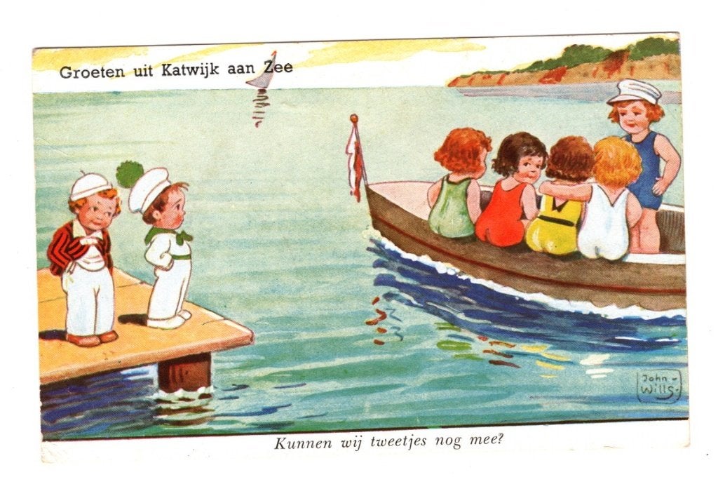 Oude Ansichtkaart Katwijk aan Zee Kinderen Bootje Gelopen, Ophalen of Verzenden, 1920 tot 1940, Gelopen, Kinderen