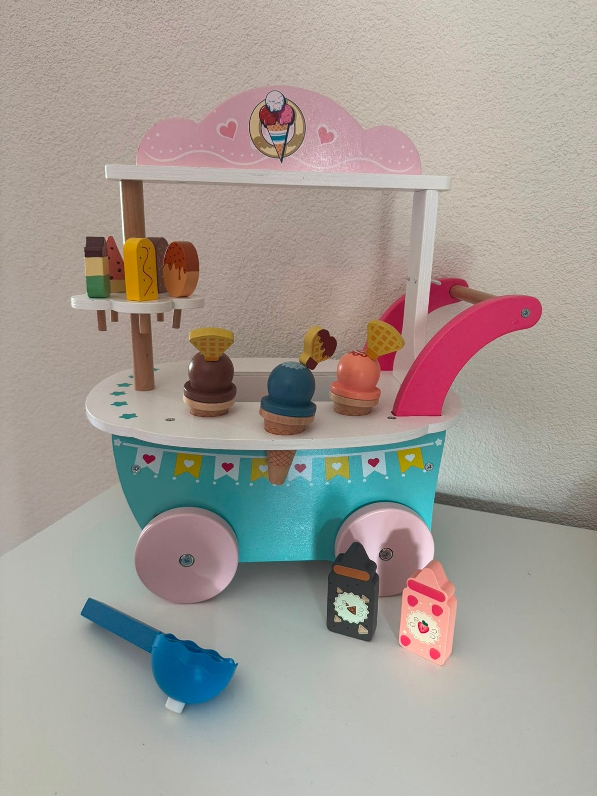 Houten ijscokar speelset voor kinderen, Ophalen, Zo goed als nieuw, Jongen of Meisje