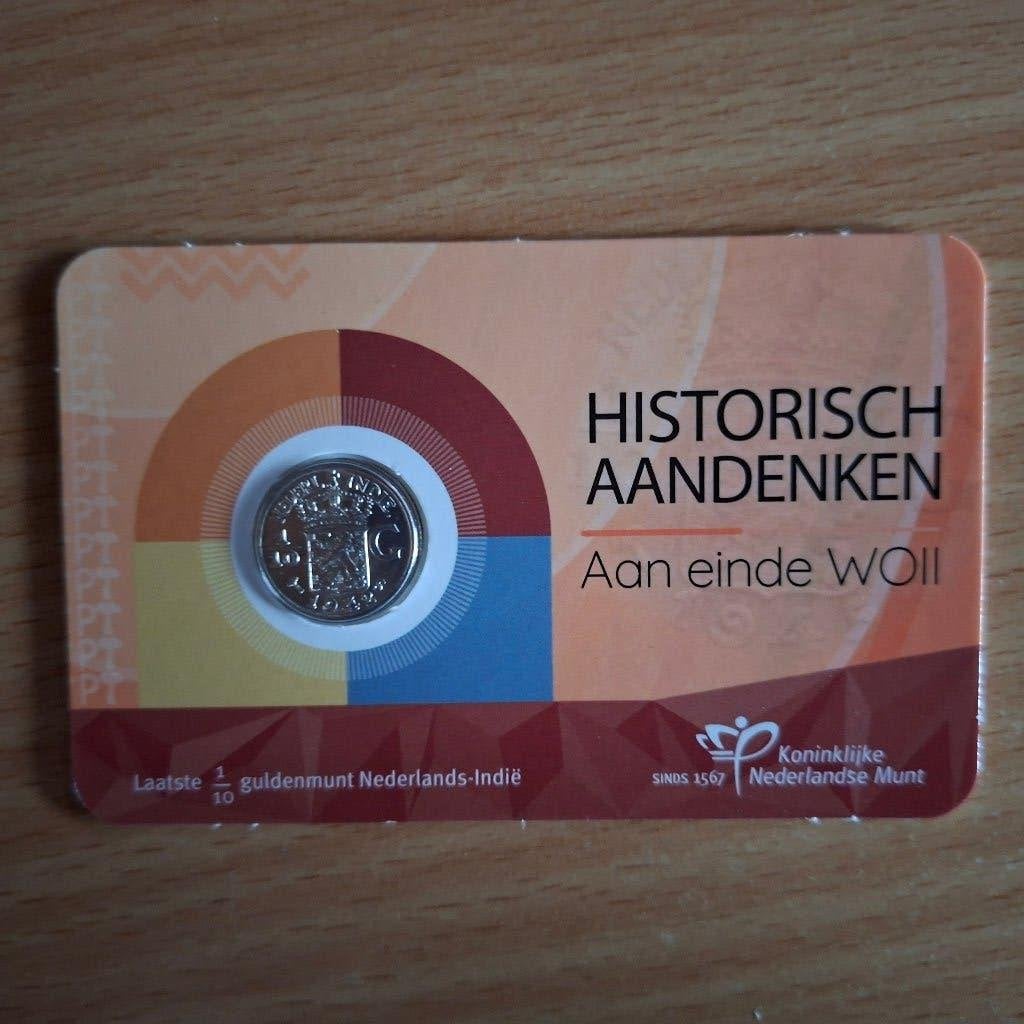1/10de Gulden Nederlands-Indië 1942S in coincard, Postzegels en Munten, Munten | Nederland, Ophalen of Verzenden, Koningin Wilhelmina