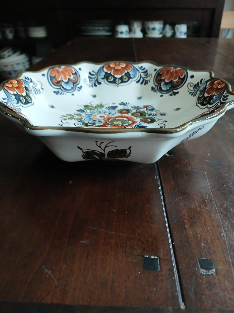 Delfts polychroom Flora keramiek schaal, 23x6cm, Antiek en Kunst, Ophalen of Verzenden