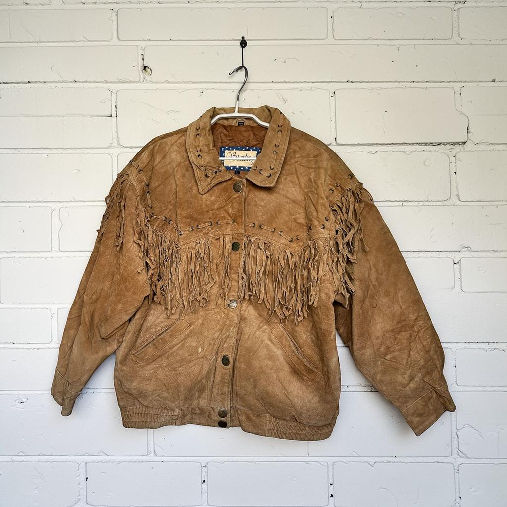 Vintage Jas L LichtBruin Leer Starling Western Cowboy Style, Maat 52/54 (L), Bruin, Ophalen of Verzenden, Starling