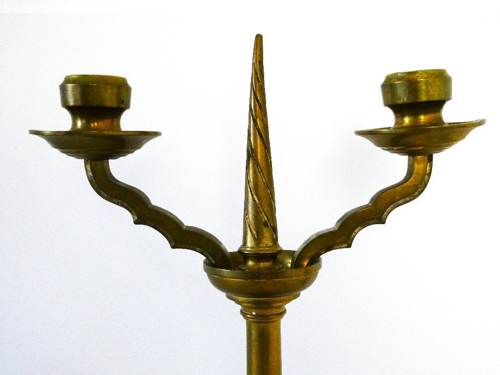 Driekoningen kandelaar knoop kandelaar 2 armig en kaarsenpin, Ophalen of Verzenden, Koper of Brons