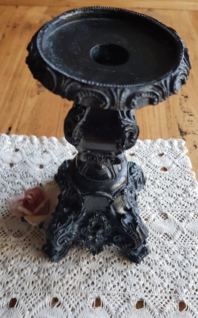 Robuuste zwarte brocante kandelaar, Ophalen of Verzenden