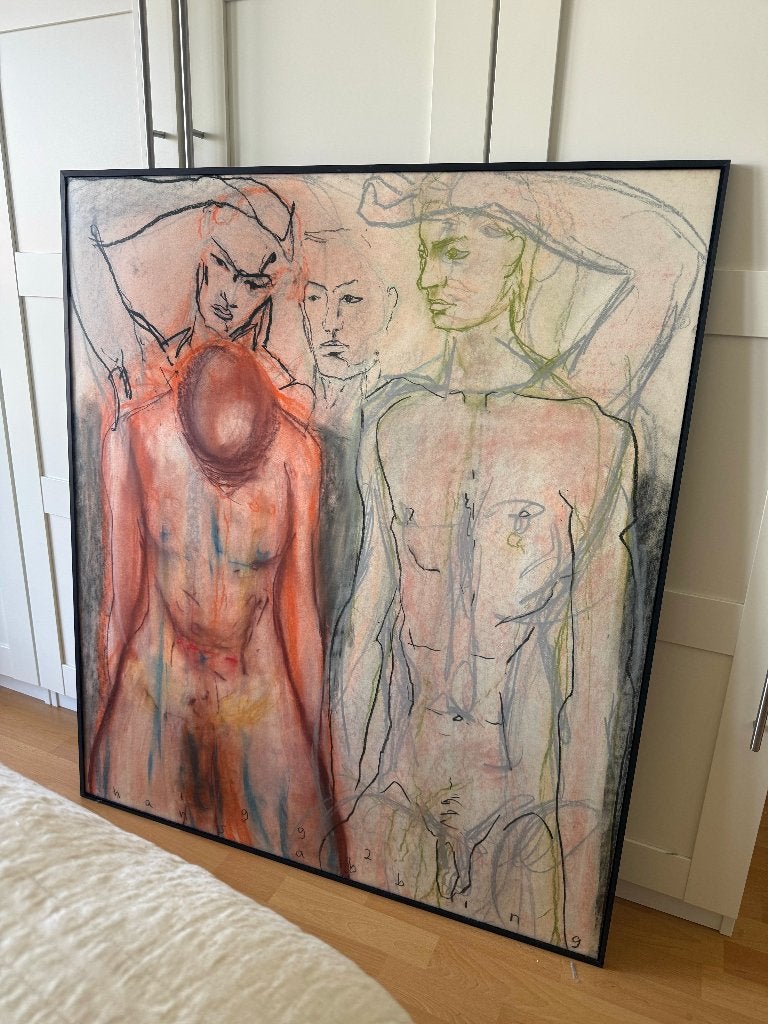 Originele Hans Abbing krijttekening (1992) - groot formaat, Ophalen, Abstract, Papier/karton, Gelimiteerde oplage
