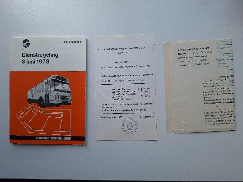 LTM HEERLEN DIENSTREGELING INGAANDE - 3 JUNI 1973, Ophalen of Verzenden, Gebruikt, Bus of Metro, Boek of Tijdschrift