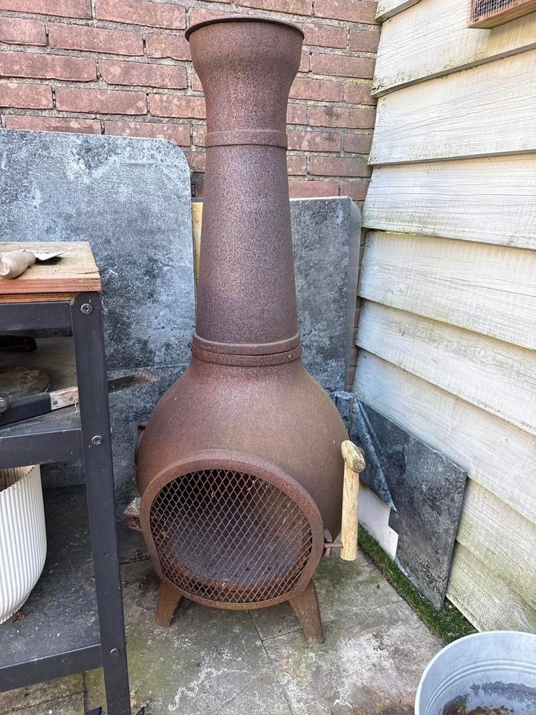 Rustieke gietijzeren terrashaard / tuinhaard, Tuin en Terras, Ophalen, Gebruikt