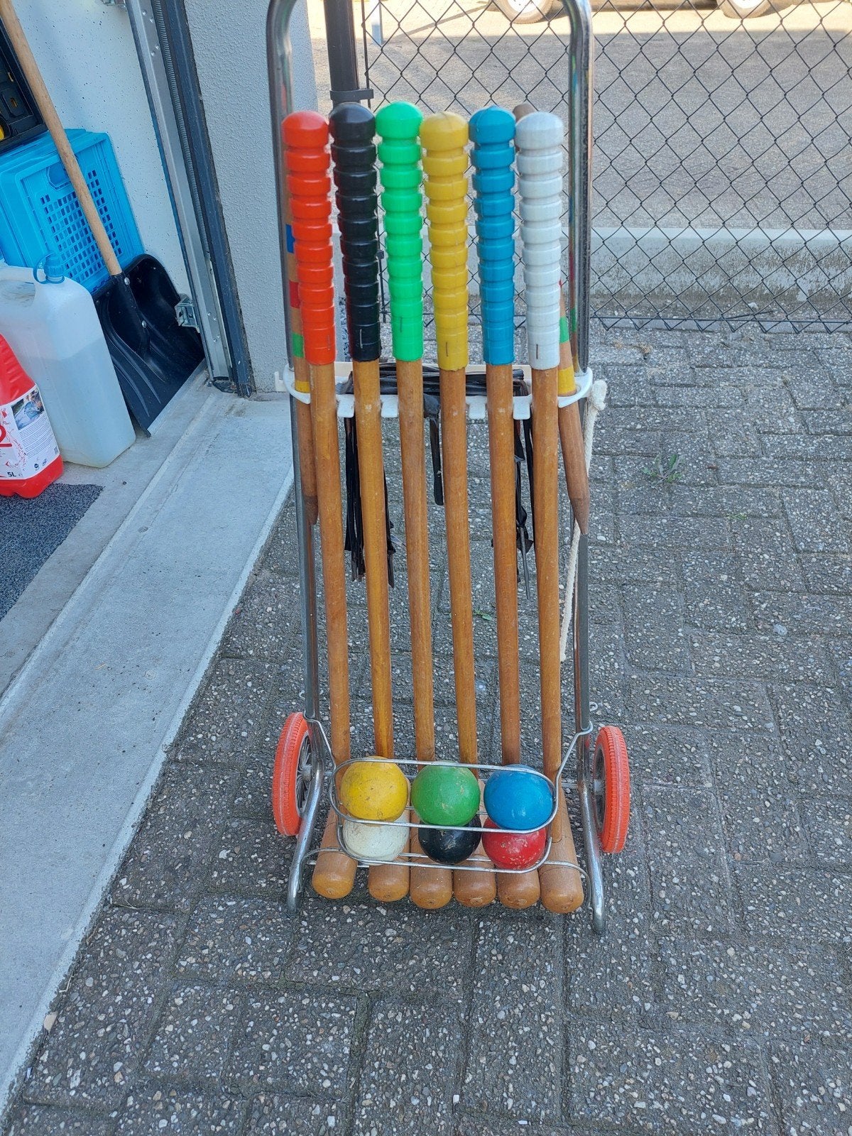 Vintage Croquet Set op Karretje - Compleet en Kleurrijk, Ophalen, Gebruikt