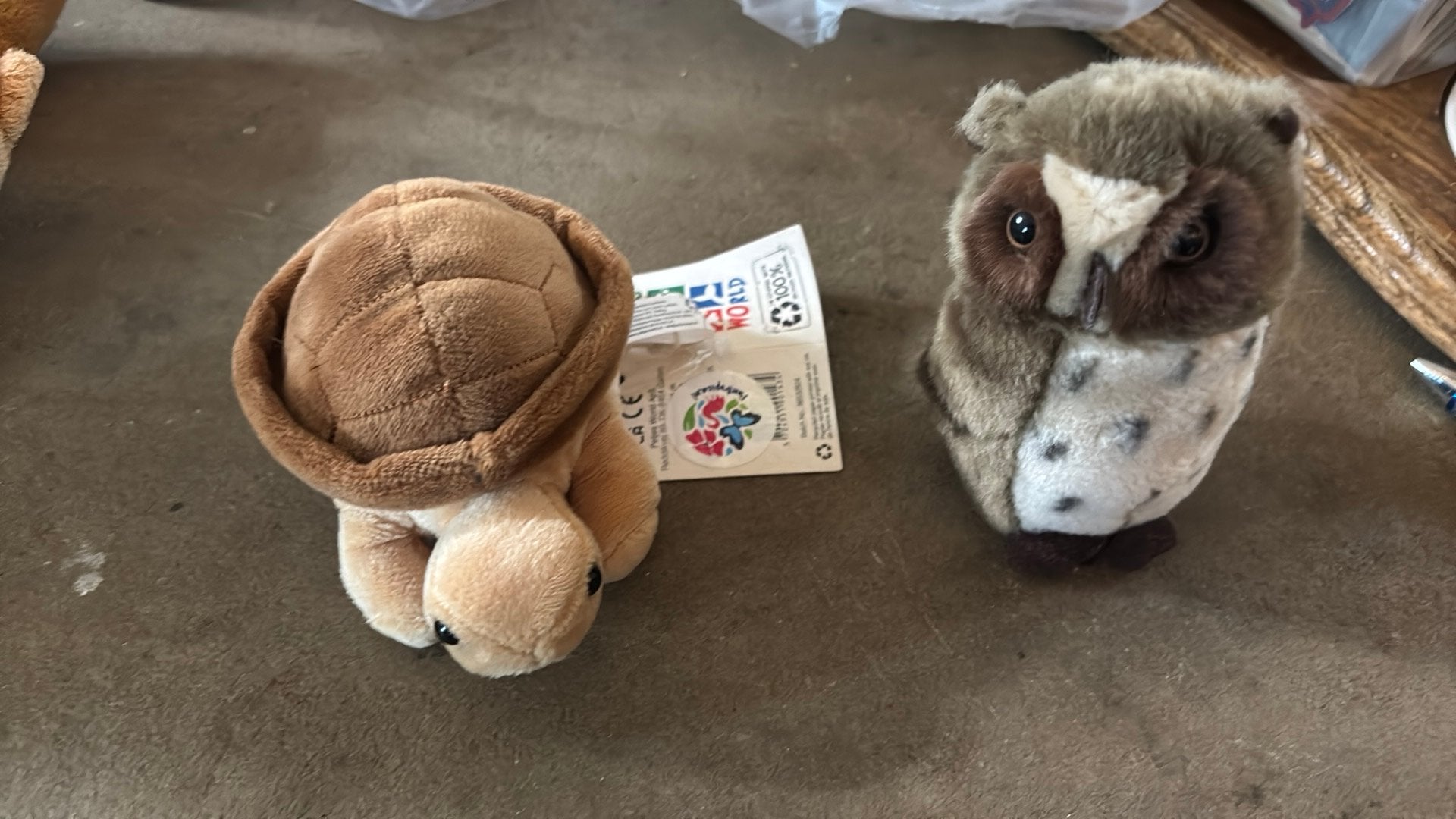2 knuffeltjes schildpad en uil, Ophalen of Verzenden