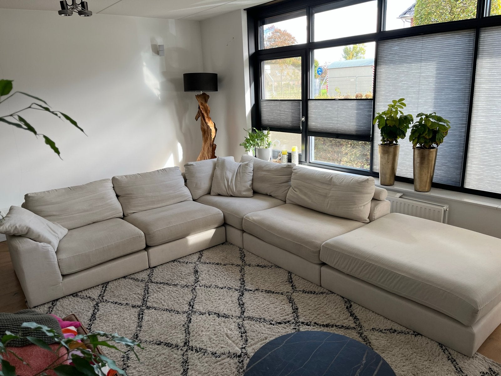 Gratis af te halen elementen hoekbank met hocker - Beige, Ophalen, Gebruikt, 100 tot 125 cm, Hoekbank