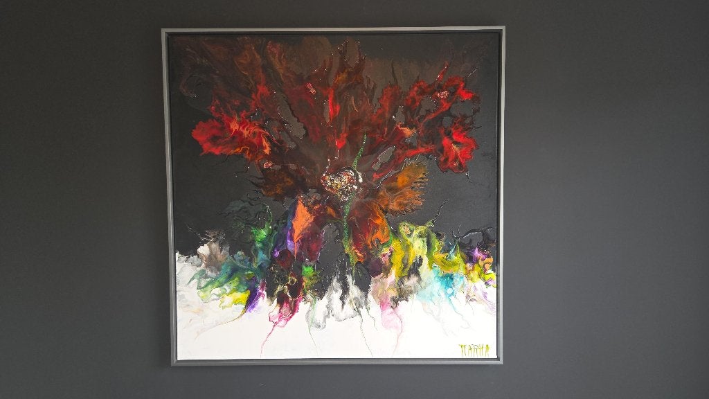 Origineel Ingekaderd Werk MarHa "Rainbow Fantasy" 80x80cm, Ophalen
