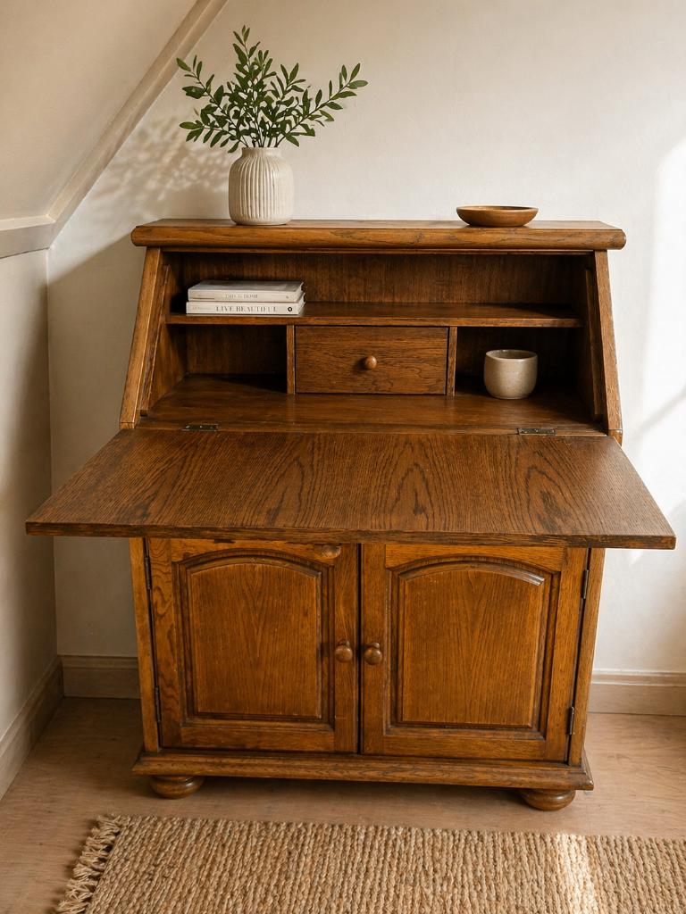 Massief houten secretaire / bureaukast – 100 x 80 x 38 cm, Ophalen, Zo goed als nieuw