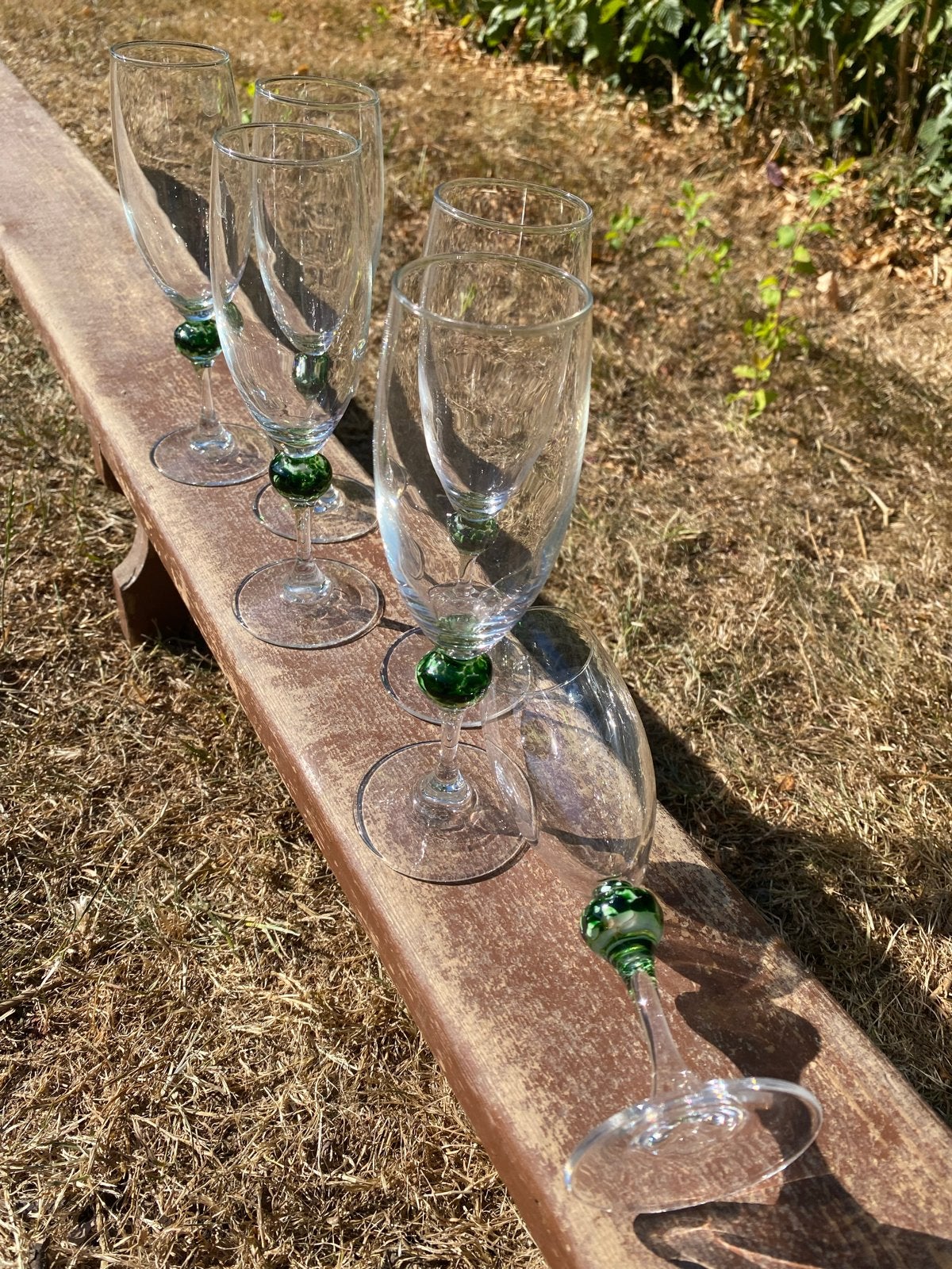 Set van 6 Franse champagneglazen met decoratieve steel, Antiek en Kunst, Antiek | Glas en Kristal, Ophalen of Verzenden