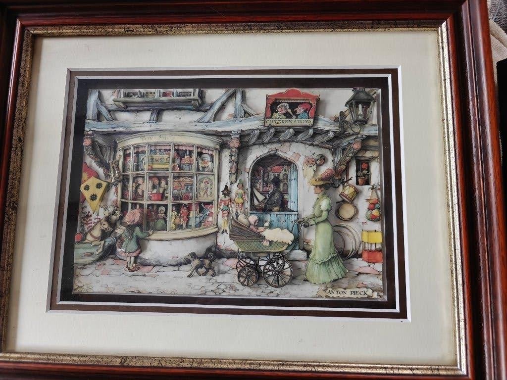 Anton Pieck 3D Paper Cut Framed Children’s Toy Store 23x16cm, Antiek en Kunst, Kunst | Tekeningen en Foto's, Ophalen of Verzenden