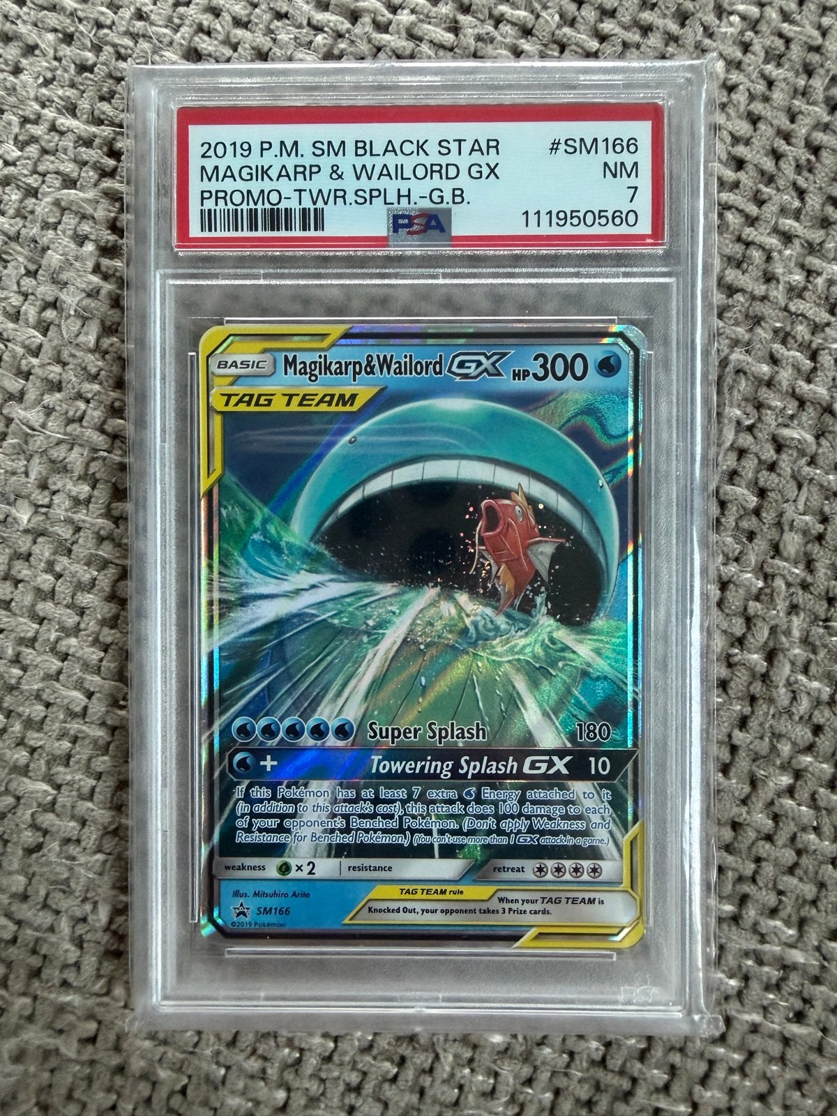 Pokémon Kaart: Magikarp & Wailord GX (PSA 7), Ophalen of Verzenden, Zo goed als nieuw, Losse kaart