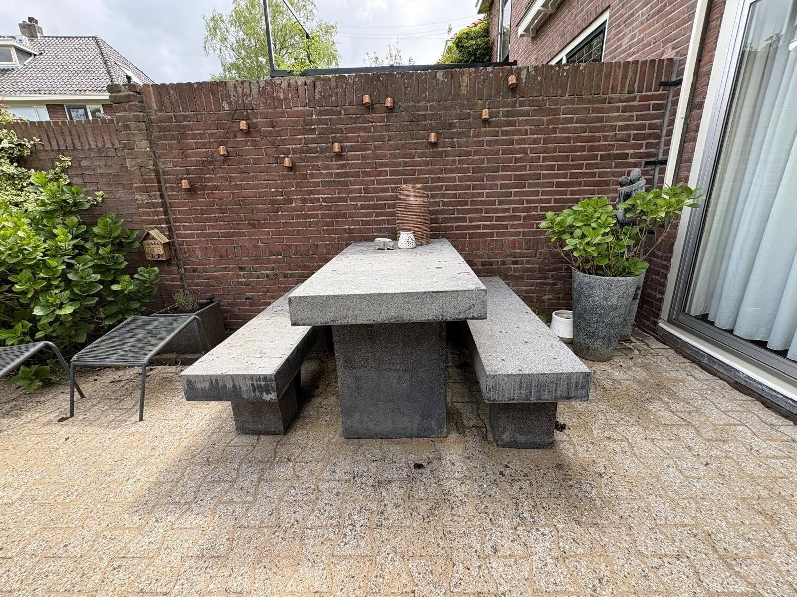 Zware granieten picknicktafel - 160x75x80 cm, Tuin en Terras, Picknicktafels, Ophalen, Gebruikt, Rechthoekig, Overige materialen