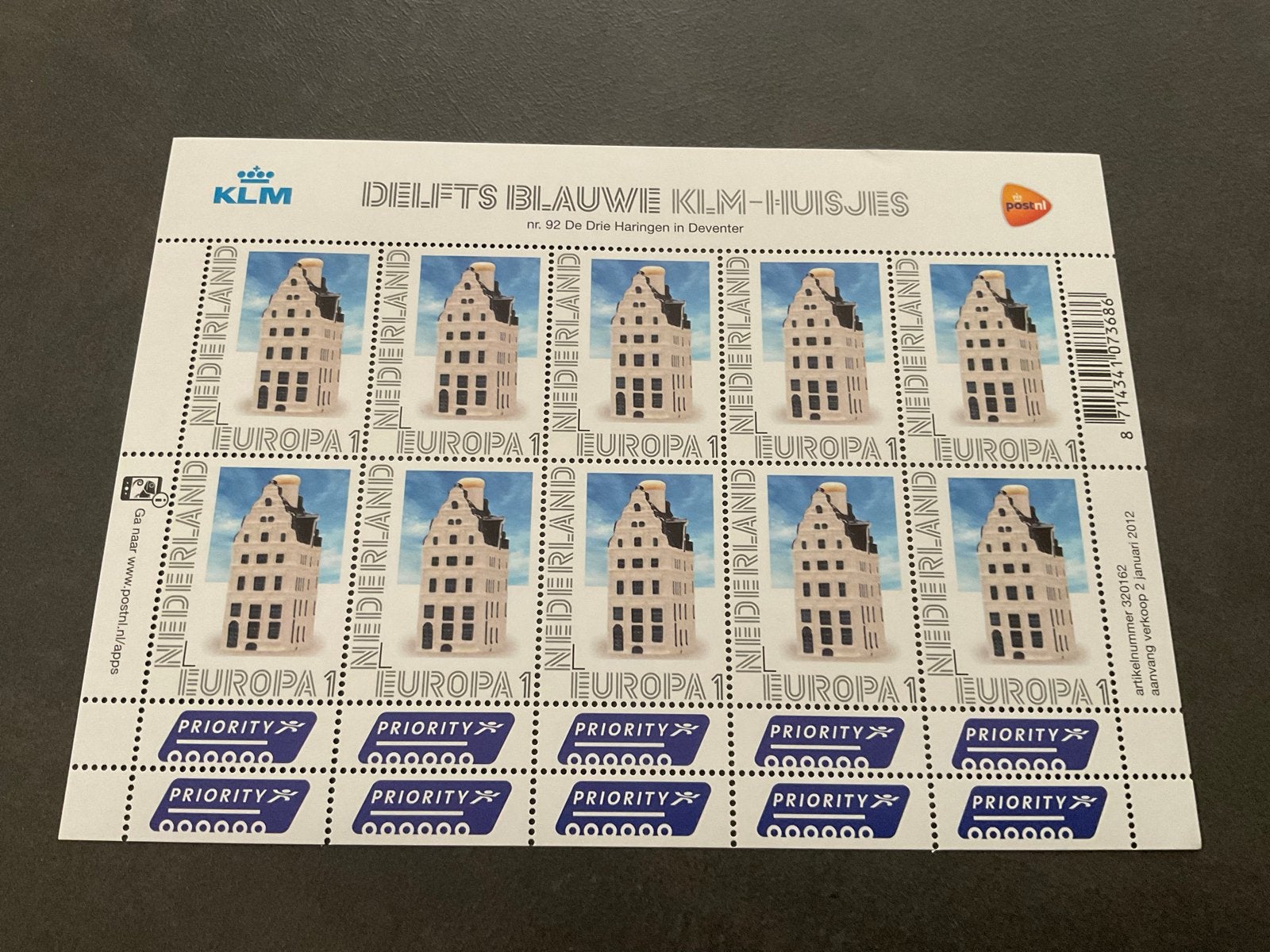 Postzegelvel KLM-huisjes nr. 92 De Drie Haringen, Ophalen of Verzenden, Na 1940, Postfris