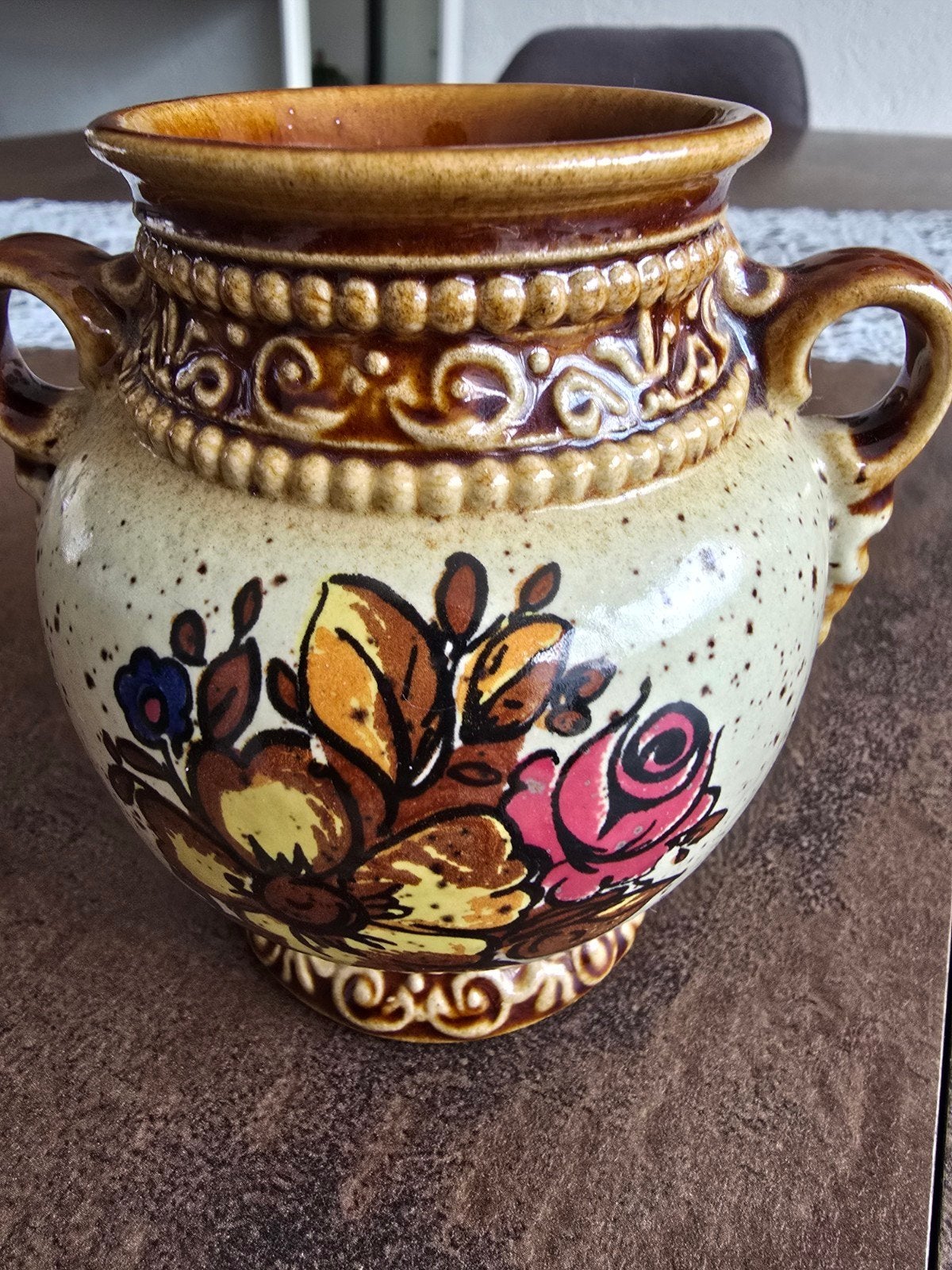 Vintage West Germany vaasje met oren – Boho 70s, Ophalen of Verzenden