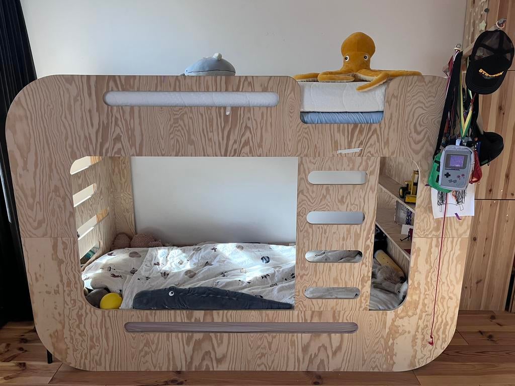Petit puk stapelbed, Ophalen, 85 tot 100 cm, Zo goed als nieuw, Hoogslaper of Stapelbed