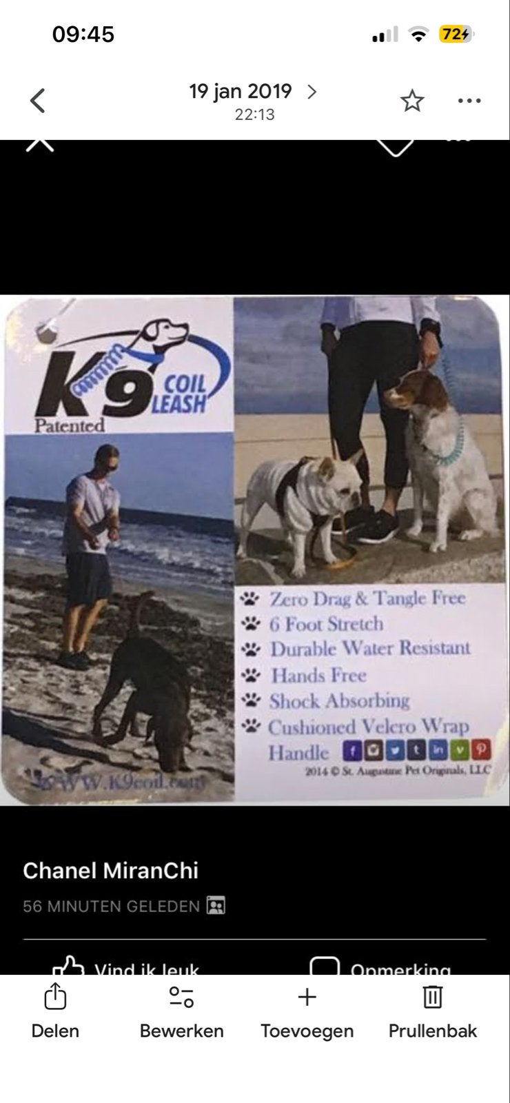 K9 coil leash hondenriem, Ophalen of Verzenden, Nieuw, Hondenriem