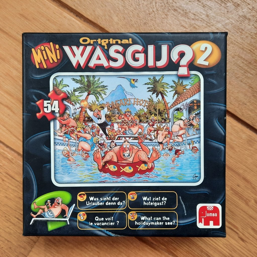 Mini WASGIJ - 2 - Tropisch Zwemparadijs - puzzel  - 54 st, Ophalen of Verzenden, Minder dan 500 stukjes, Zo goed als nieuw