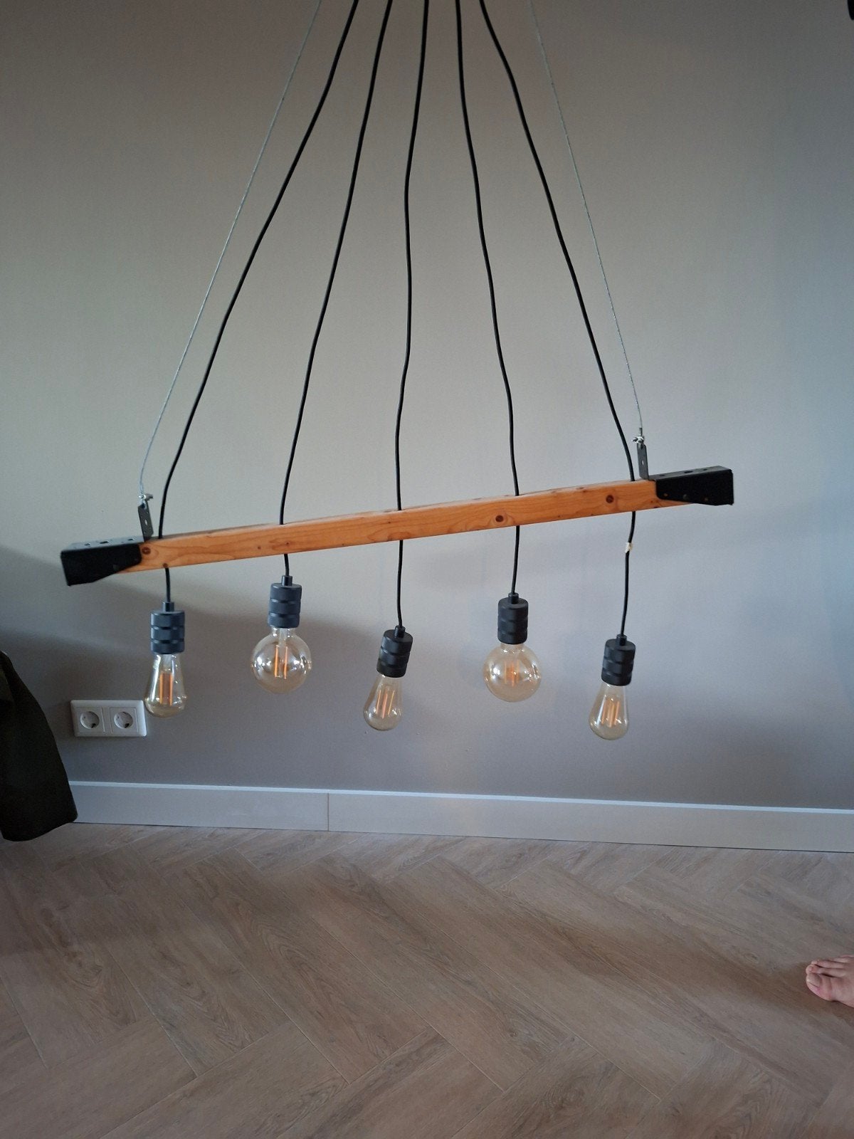 Industriële houten hanglamp, Ophalen, Industrieel, Landelijk, E27 (groot), Zo goed als nieuw
