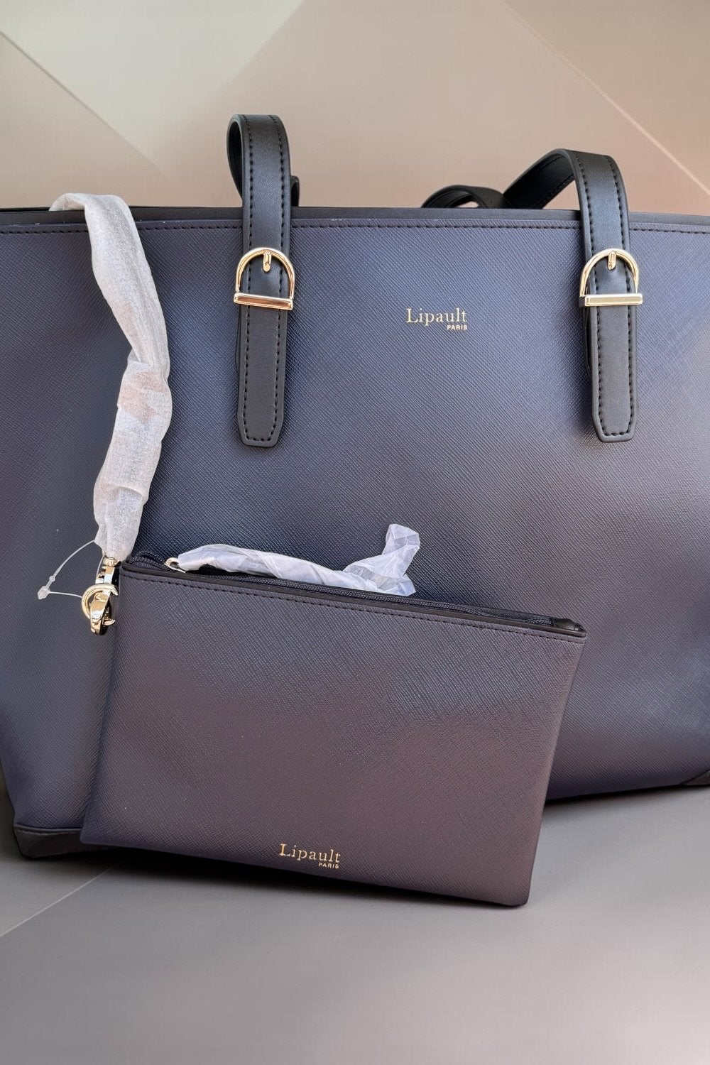 Lipault Paris Shopper Tas Navy/Zwart Uitneembare Pouch Nieuw, Lipault paris, Lipault paris, Zwart, Shopper
