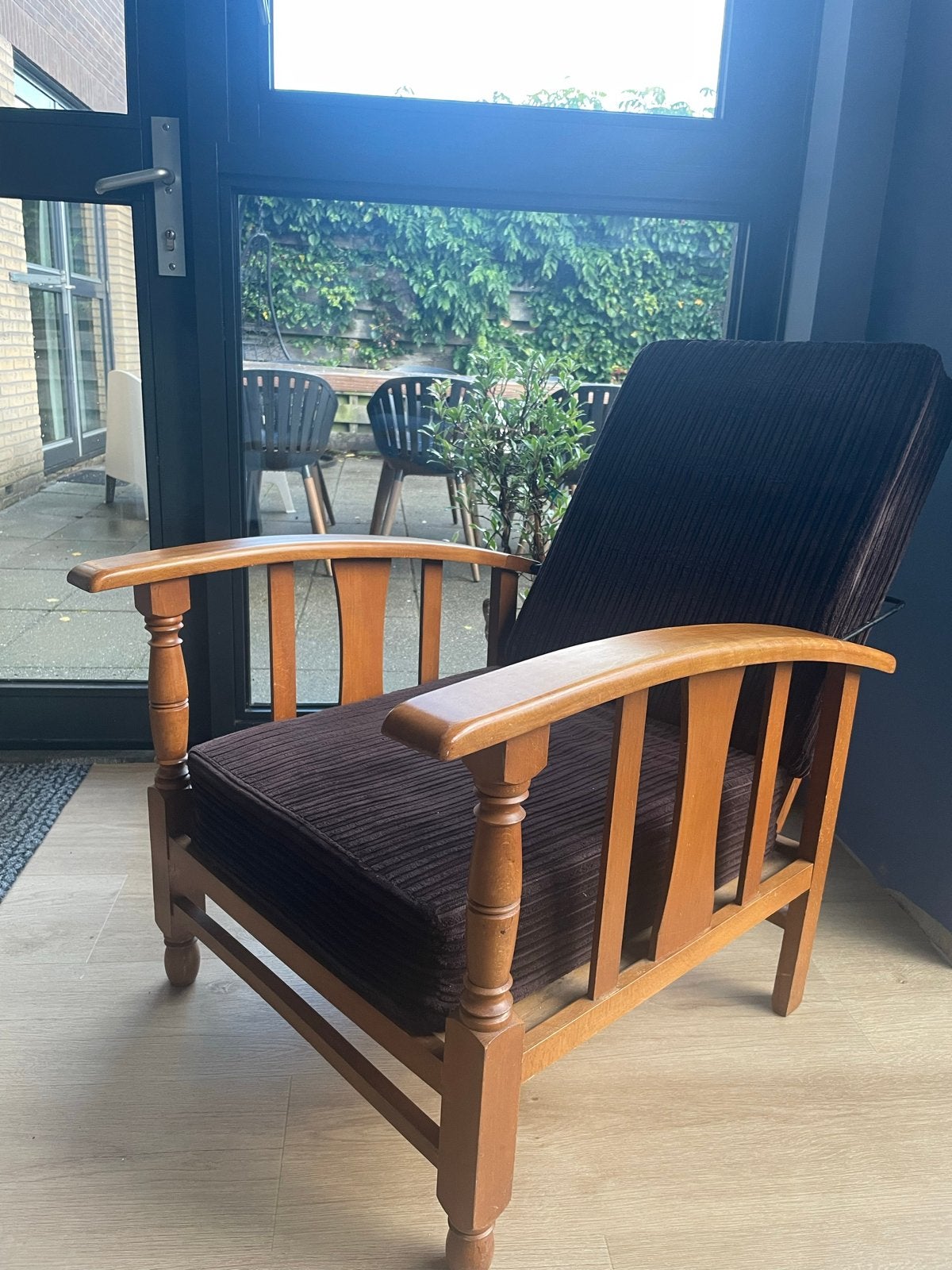Vintage houten fauteuil met verstelbare rugleuning, Ophalen