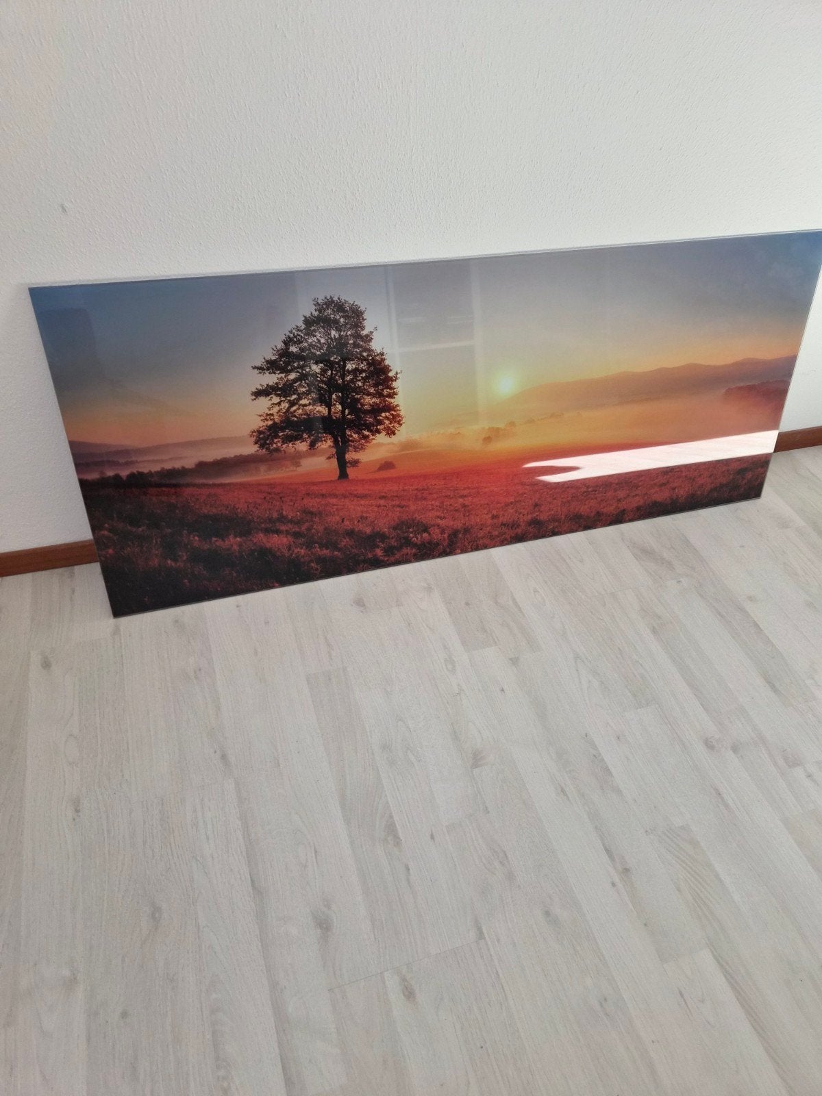 landschap op glasplaat 120x50cm, Ophalen, Minder dan 50 cm, Schilderij